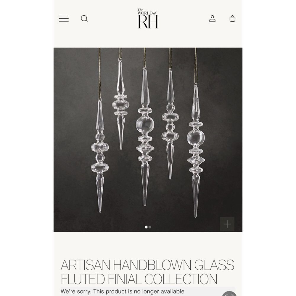 Restoration Hardware ARTISAN Handblown Glass Ornament Clear 10" FLUTED FINIAL